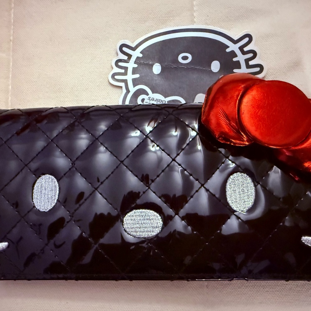 Super Cute Hello Kitty Black and Red Quilted Clutch Wallet